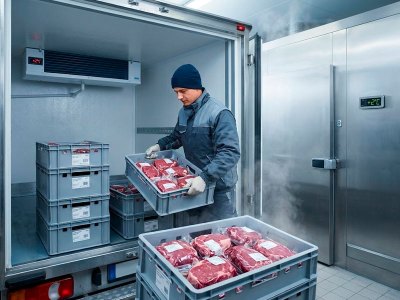 Sistema de transporte bitemperatura que garantiza la cadena de frío de la carne fresca hasta la entrega en el restaurante.
