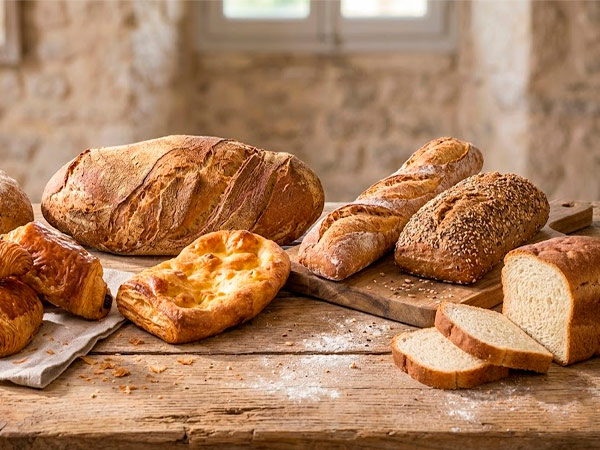 Surtido de panes gastronómicos de masa madre y bollería artesanal de Triticum.